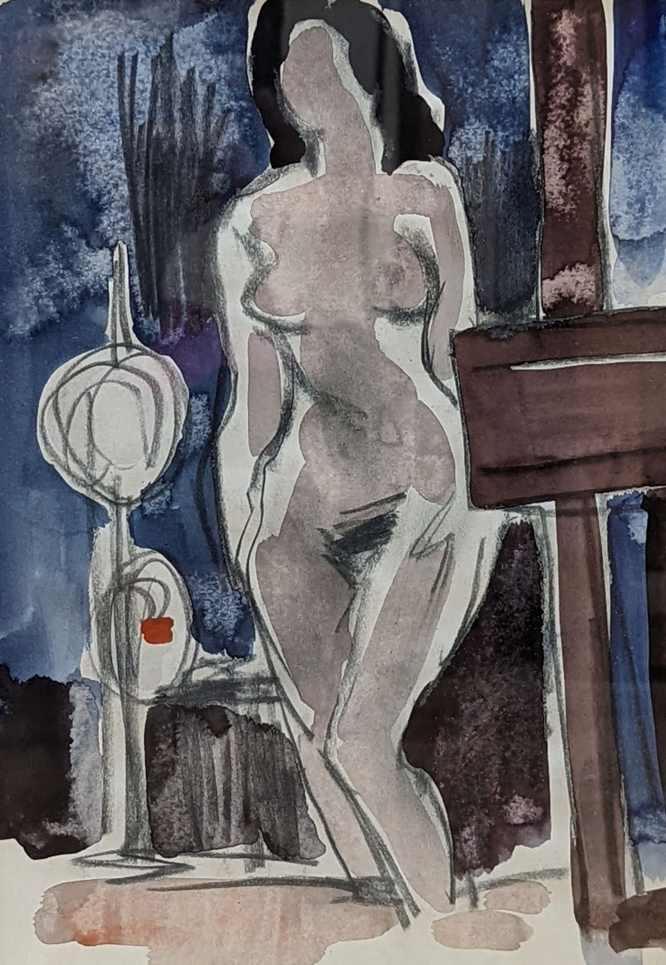 Sidney d'Horne Shepherd (1909-1993), watercolour, Standing female nude, 27 x 19cm